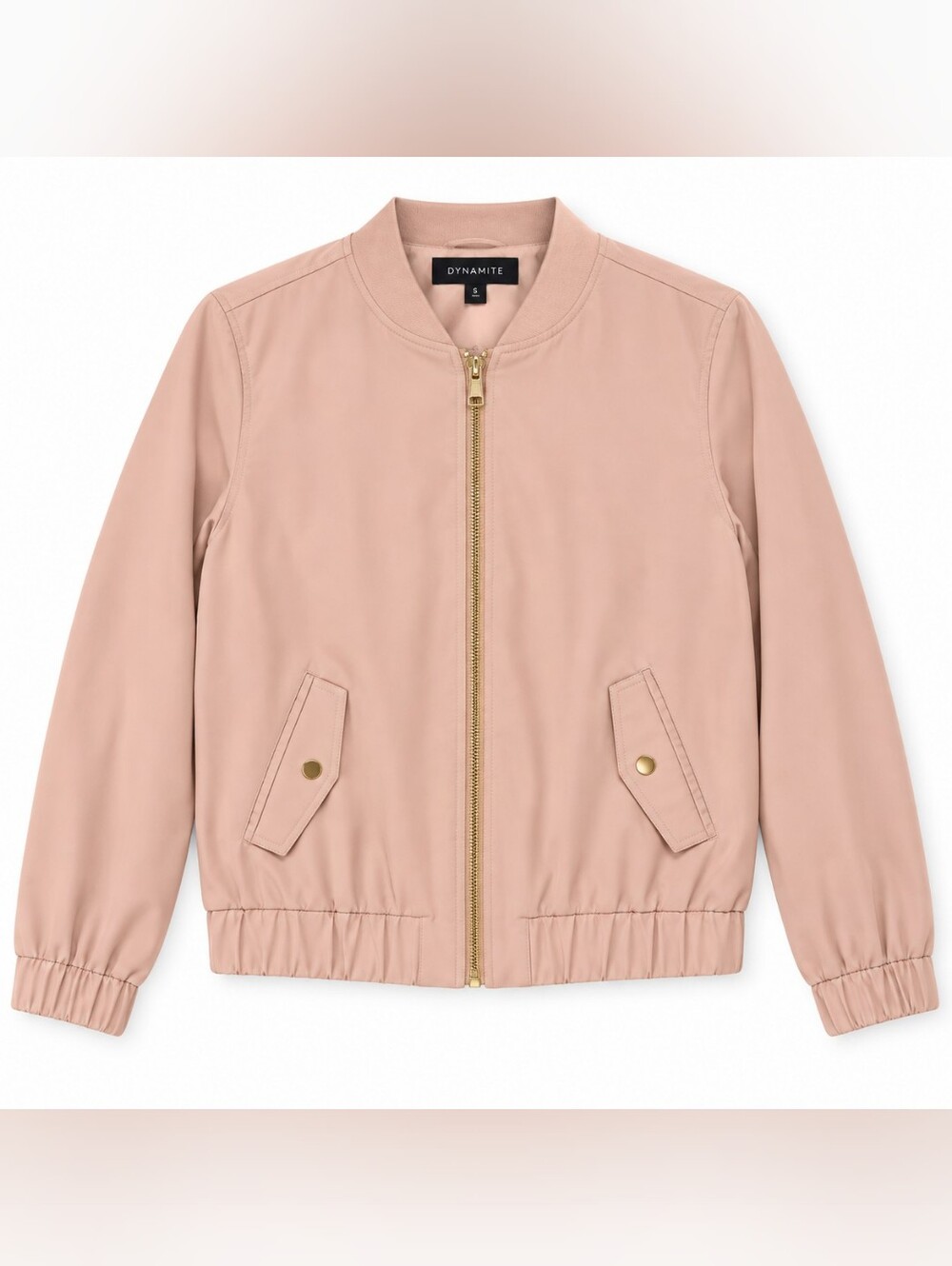 Dynamite Blush Pink Bomber Jacket | Gold Zip Lightweight Fall Coat S